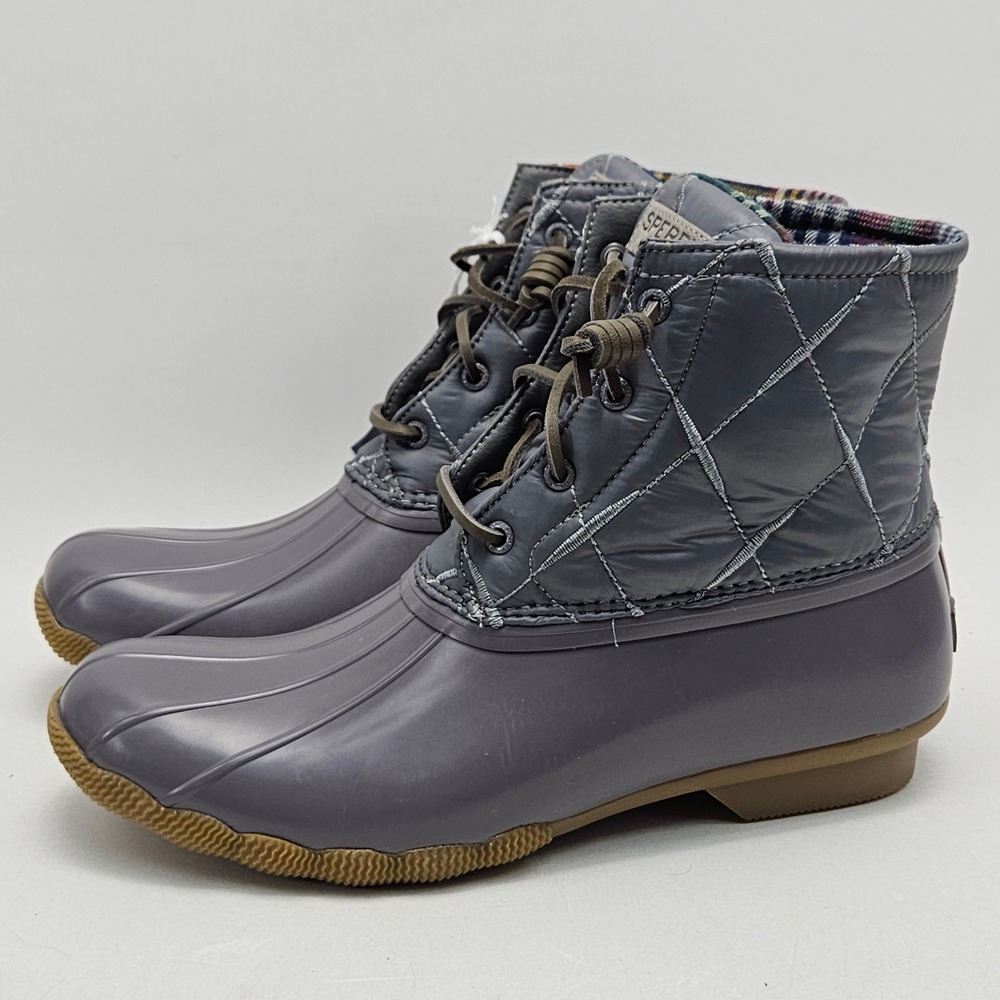Sperry Saltwater Quilted Duck Boots Grey Womens 11 STS85830 Rain Boots New - Picture 4 of 13